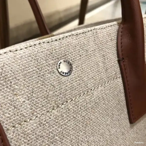 Repzbay REP IN LINEN GAUCHE BAG RIVE PRINTED TOTE YSL AND LEATHER 0531